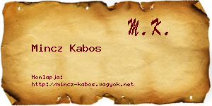 Mincz Kabos névjegykártya